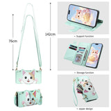 Cute Cat Card Holder Wallet Lanyard Case for iPhone