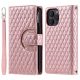 Glitter Plaid Leather Case with Card Slots and Lanyard for iPhone