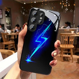 Lightning Pattern Soft-Edge Glass Phone Case For Samsung
