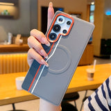 Magnetic Dual-Line Faux Leather Phone Case Suitable for Samsung