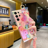 Rhinestone Oil Painting Flower Phone Case with Wristband for Samsung