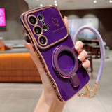 Plating Wave Heart Lanyard Phone Case For Samsung