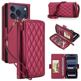 Fashion Rhombus Leather Multi-Function Wallet Case for iPhone