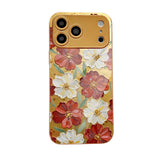 Gold‑Base Red‑White Floral Pattern Electroplated Case for iPhone