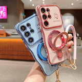 Plating Wave Heart Lanyard Phone Case For Samsung