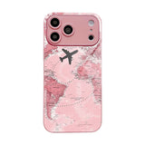 Pink Airplane Route Map Pattern Electroplated Case for iPhone