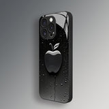 Water Droplets Apple Black Tempered Glass Phone Case for iPhone