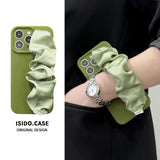 Solid-Color Silk Scarf Wrist Strap with Lanyard Case for iPhone