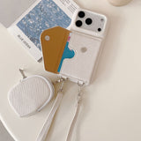 Fashion Denim Texture Crossbody Wallet Card Case for iPhone