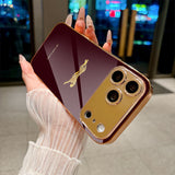 Luxury Burgundy Golden Leopard Electroplated Case for iPhone