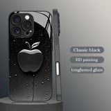 Water Droplets Apple Black Tempered Glass Phone Case for iPhone