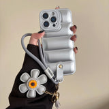 Puffer-Style Sunflower Lanyard Case for iPhone