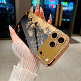 Black Gold Majestic Lion Pattern Electroplated Case for iPhone