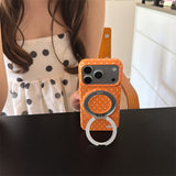Macaron Polka Dot Magnetic Kickstand Shockproof Case for iPhone