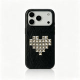 Punk Heart Cross Rivet Leather Shockproof Case for iPhone