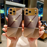 Luxury Gold-Brown Galloping Horse Pattern Electroplated Case for iPhone