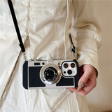 3D Retro Camera Design Phone Case with Lanyard for iPhone