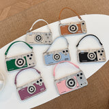 3D Retro Camera Graphic Phone Case PU Leather Strap For iPhone