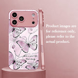 Line Art Pink Butterfly Electroplated Case for iPhone