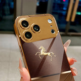 Luxury Gold-Brown Galloping Horse Pattern Electroplated Case for iPhone