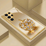 Gold Diamond Apple Pattern Tempered Glass Phone Case For Samsung