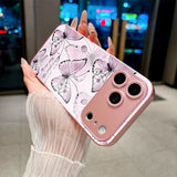 Line Art Pink Butterfly Electroplated Case for iPhone