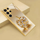 Gold Diamond Apple Pattern Tempered Glass Phone Case For Samsung