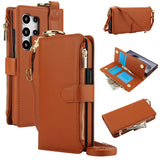 Leather Crossbody Zipper Wallet Case for Samsung