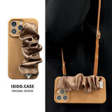 Solid-Color Silk Scarf Wrist Strap with Lanyard Case for iPhone