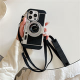 3D Retro Camera Design Phone Case with Lanyard for iPhone