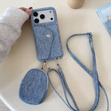 Fashion Denim Texture Crossbody Wallet Card Case for iPhone