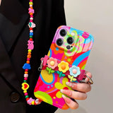 Floral Woven Wrist Strap Building Block Lanyard Soft Case for iPhone
