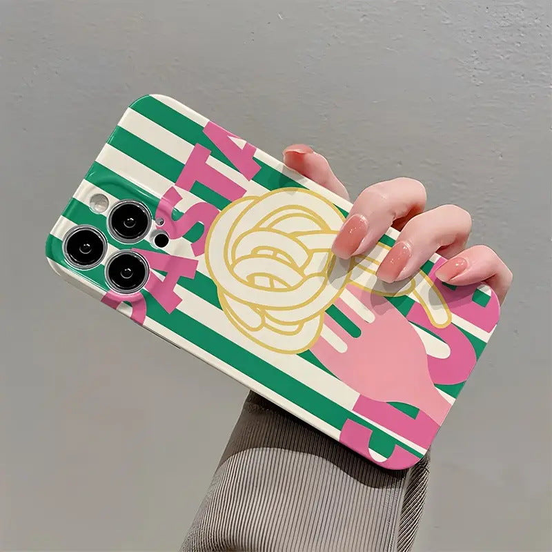 "Eating Spaghetti" Yellow and Blue Color Block Phone Case for IPhone