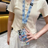 Rhinestone Oil Painting Flower Phone Case with Wristband for Samsung