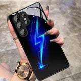 Lightning Pattern Soft-Edge Glass Phone Case For Samsung