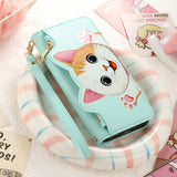 Cute Cat Card Holder Wallet Lanyard Case for iPhone