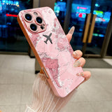 Pink Airplane Route Map Pattern Electroplated Case for iPhone