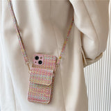 Woven Texture Crossbody Card Wallet Case for iPhone