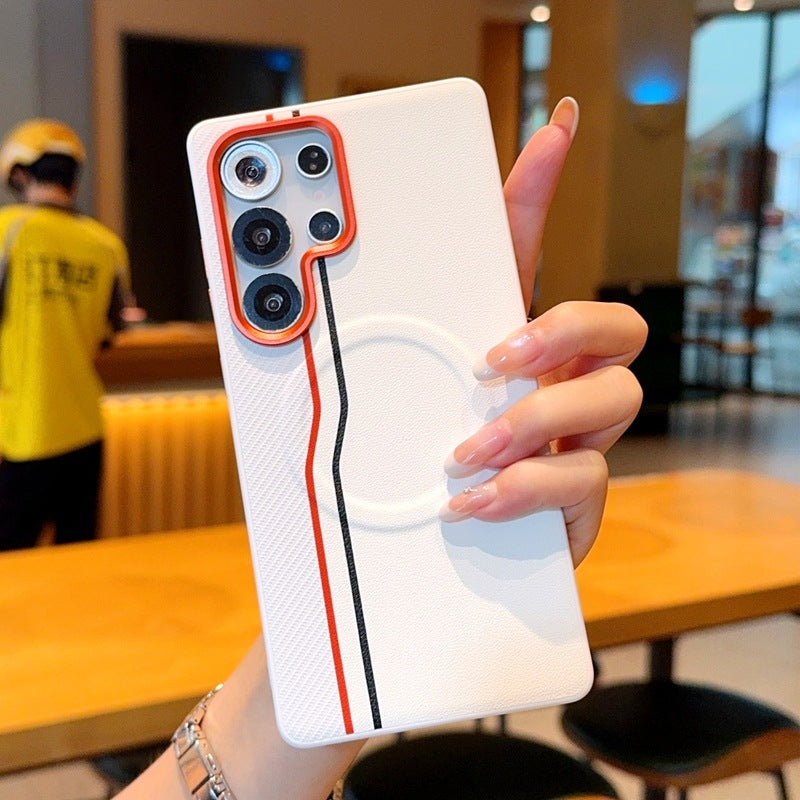 Magnetic Dual-Line Faux Leather Phone Case Suitable for Samsung