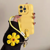 Puffer-Style Sunflower Lanyard Case for iPhone