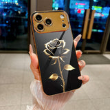 Black Gold Rose Pattern Electroplated Case for iPhone