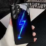 Lightning Pattern Soft-Edge Glass Phone Case For Samsung