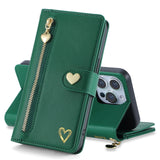 Luxury Heart-Shaped Zipper Flap Wallet Phone Case for iPhone