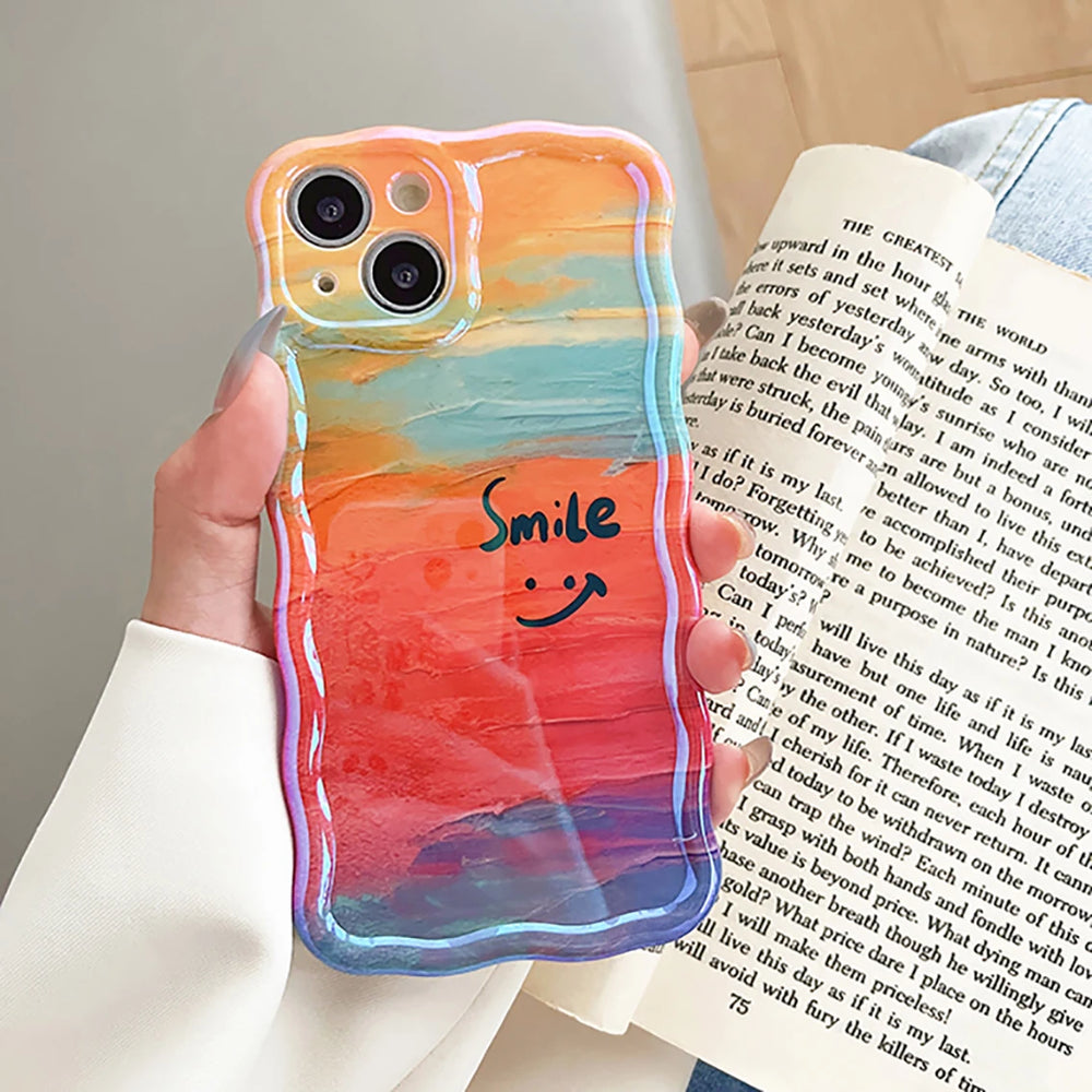 Oil Painting Smiley Face Shockproof Case For iPhone