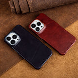 Oil Wax Luxury Genuine Leather  Aesthetic Vintage Case For Iphone