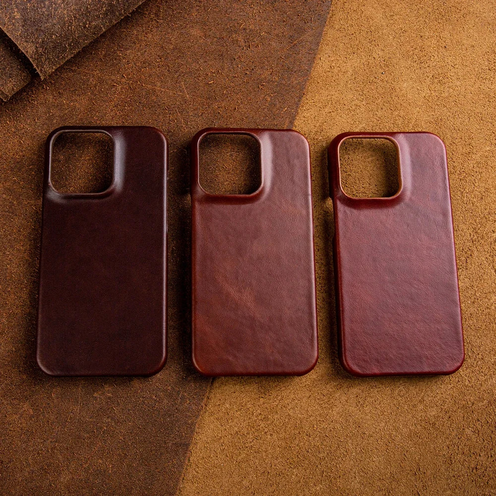 Oil Wax Luxury Genuine Leather  Aesthetic Vintage Case For Iphone