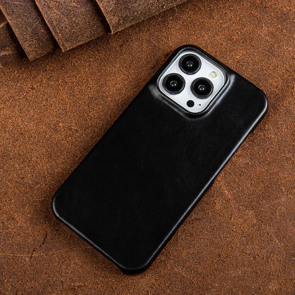 Oil Wax Luxury Genuine Leather  Aesthetic Vintage Case For Iphone