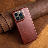 Oil Wax Luxury Genuine Leather  Aesthetic Vintage Case For Iphone