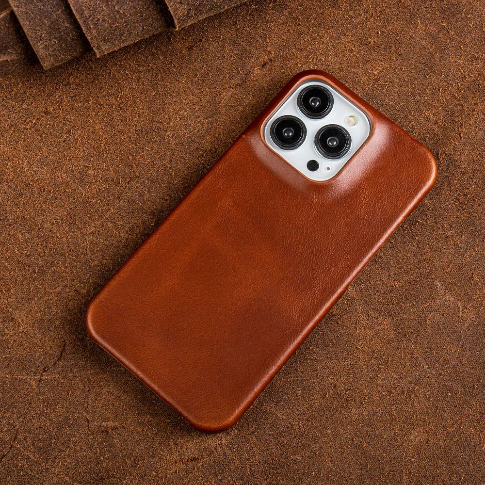 Oil Wax Luxury Genuine Leather  Aesthetic Vintage Case For Iphone