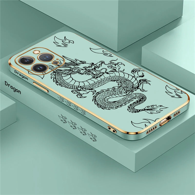 Dragon Pattern Plating Silicone Case For iPhone